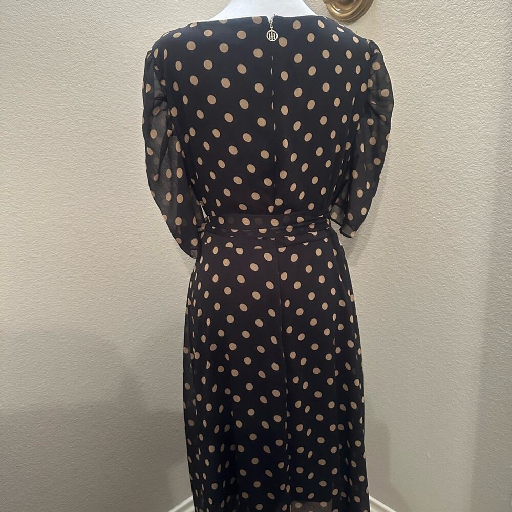 Tommy Hilfiger "Pretty Woman" Brown Polka Dot Dress Short Sleeve V-Neck SZ 12 - Picture 4 of 9